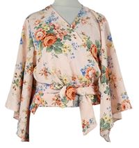 Dámská růžová květovaná zavinovací crop halenka Primark 
