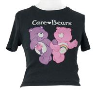 Dámské tmavošedé crop žebrované tričko s medvídky zn. Pull&Bear 