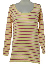 Dámské žluto-růžové pruhované triko 