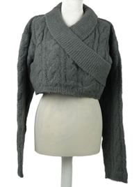 Dámský šedý vzorovaný crop svetr s límem PrettyLittle Thing