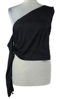 Nové - Dámské černé žebrované crop asymetrické triko Primark 