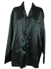 Pánský zeleno-tmavomodrý pruhovaný saténový pyžamový kabátek 