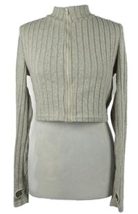 Dámské béžové žebrované úpletové propínací crop triko Shein