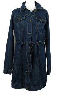 Dámské tmavomodré riflové košilové šaty s páskem Boohoo 