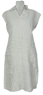 Dámské béžové pruhované lněné šaty Laura Ashley 