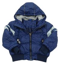 Tmavomodro-modrá šusťáková zimní bunda s potiskem a kapucí Dopodopo