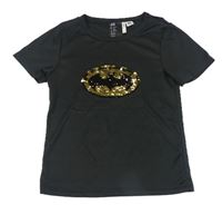 Černé sportovní tričko s Batmanem z flitrů H&M