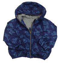 Tmavomodrá šusťáková podzimní bunda s bagry a kapucí Mothercare