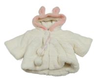 Bílo-růžový kožešinový zateplený kabát pro panenku s kapucí 