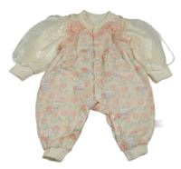 Růžovo-žlutý teplákový overal s kytičkami a králíčky