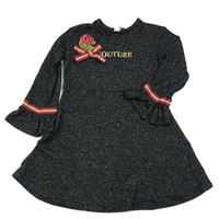 Černé melírované úpletové šaty s nápisem a kytičkou River Island