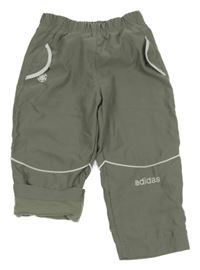 Khaki šusťákové podšité kalhoty s logem Adidas