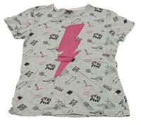 Šedé tričko s obrázky a bleskem Y.F.K.