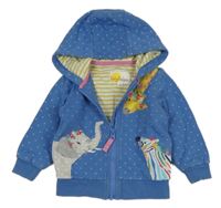 Modrá punitíkatá propínací mikina se zvířaty a kapucí BABYBODEN