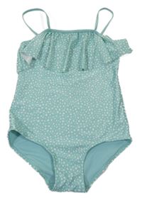 Zelenkavé puntíkaté jednodílné plavky s volánem H&M