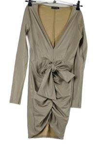 Dámské béžové potažené nařasené minišaty s mašlí