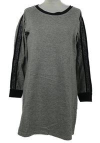 Dámské šedé melírované teplákové šaty s pruhy Be Different