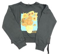Tmavošedá crop mikina s potiskem Primark