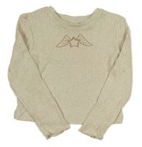 Béžové žebrované úpletové crop triko s křídly Matalan