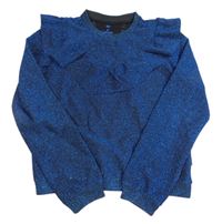 Modro-černá třpytivá crop mikina s volánkem zn. WE