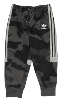 Tmavošedo-černé army sportovní tepláky Adidas