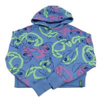 Modro-zeleno-růžová crop mikina se Stitchem a kapucí Primark