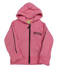 Růžová propínací mikina s nápisem a kapucí Hugo Boss