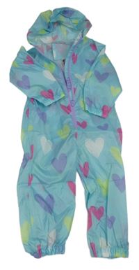 Světlemodrá šusťáková voděodolná kombinéza se srdíčky a kapucí Dunnes