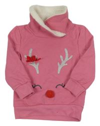 Růžová mikina se sobem a komínovým límcem Topolino