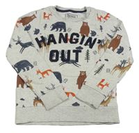 Světlešedá melírovaná mikina se zvířaty a nápisem C&A