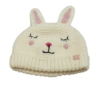 Bílá pletená podšitá čepice s ušima - králík 