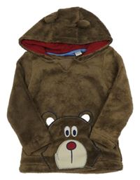 Hnědá chlupatá mikina s medvědem a kapucí Lupilu