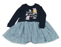 Tmavomodro-světlemodré teplákovo/tylové šaty s Peppa Pig