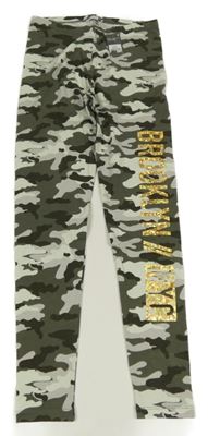 Nové - Khaki-šedé army legíny s nápisem Primark