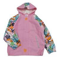 Růžovo-barevná nepromokavá bunda s listy a kapucí Lupilu