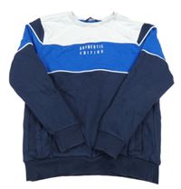 Bílo-modro-tmavomodrá mikina s nápisem George