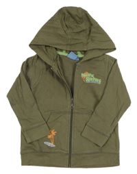 Khaki propínací mikina s palmami a nápisy a kapucí impidimpi