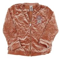 Růžová sametová podšitá bunda s kytičkami C&A