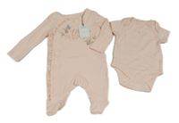 Nové - 2 set - Světlerůžový overal s nápisem + body Tu