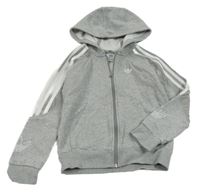 Světlešedo-bílá melírovaná propínací mikina s logem a kapucí Adidas