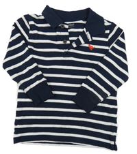 Tmavomodro-bílé pruhované polo triko s výšivkou Next