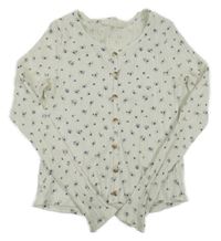 Bílé žebrované květované crop triko s knoflíky H&M