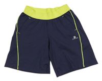 Tmavomodro-neonově zelené sportovní kraťasy Domyos
