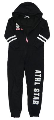 Černá tepláková kombinéza s číslem a nápisem a pruhy a kapucí H&M