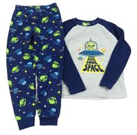 Tmavomodro-šedé fleecové pyžamo s ufem Primark