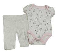 2set - Bílo-růžové body s jednorožci + šedé legíny