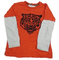 Červeno-šedé triko s tygrem Minoti