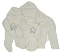 4set - Bílá chlupatá kombinéza se slonem a kapucí + mikina + kalhoty + deka