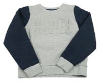 Šedo-tmavomodrá teplákovo/šusťáková mikina s 3D nápisem Tchibo