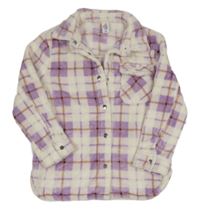 Bílo-fialovo-medová kostkovaná chlupatá košilová bunda Topolino